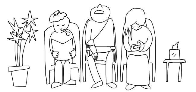 Sketch of people in a doctor waiting room