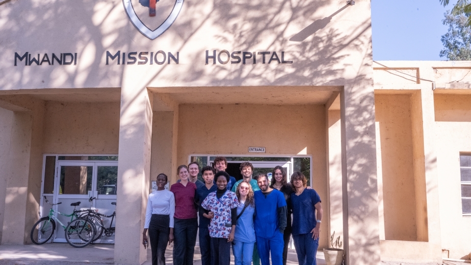 Davidson College students and hospital staff at Mwandi Mission Hospital in Zambia