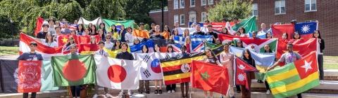 Davidson College International Students Hold Country Flags