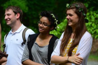 Students gather for Classics' celebration of the birthday of Rome wearing leaf crowns