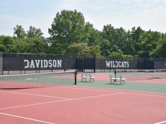 Tennis courts that are branded with Davidson Wildcats