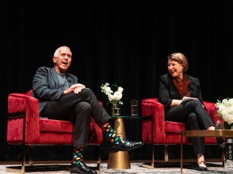 U.S. Senators Thom Tillis and Amy Klobuchar on stage at Davidson College
