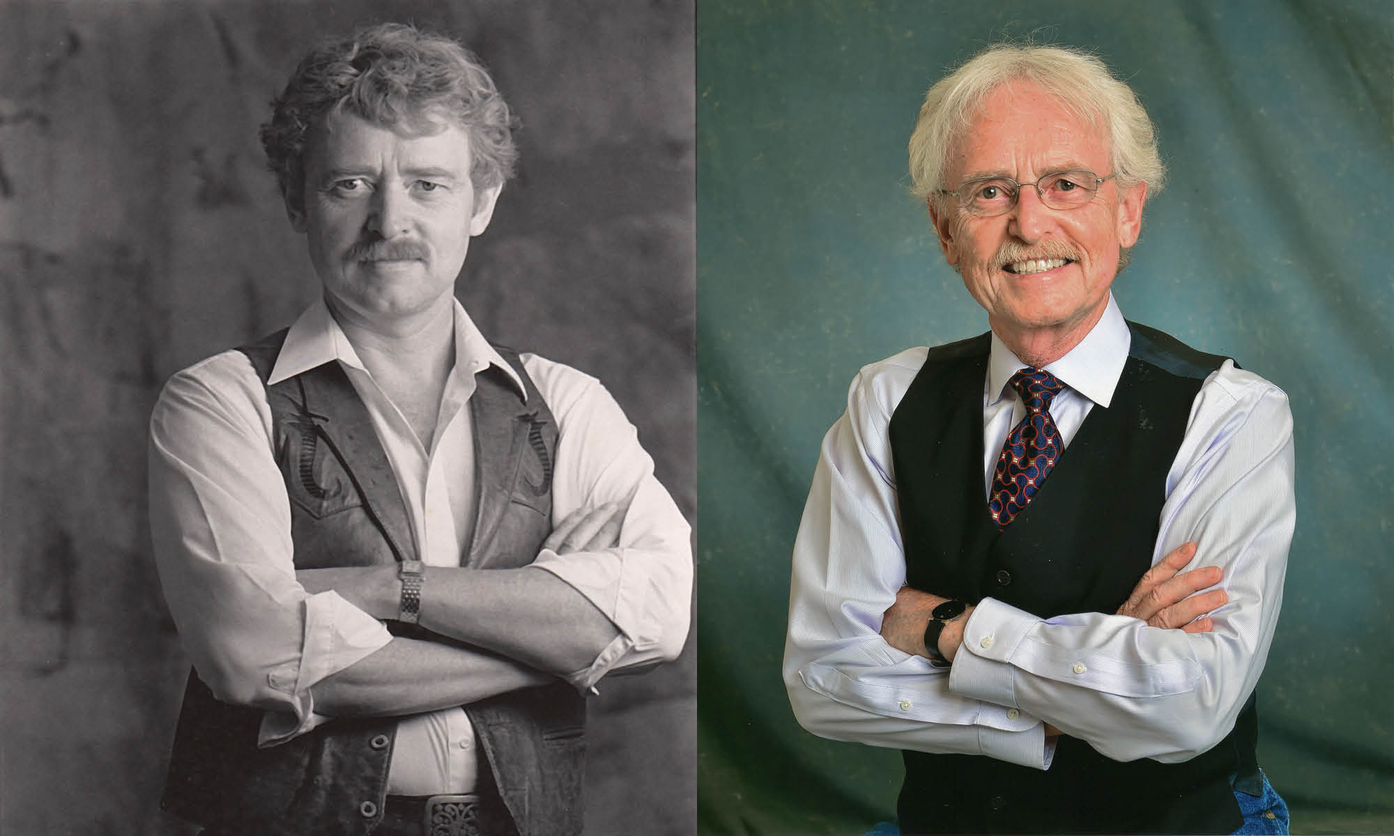 Professional Headshots of Larry Ligo from 40 years ago and now, side by side 