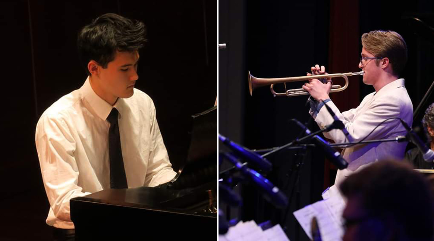 Andrew Wright, left on piano and Gabriel Hansen, right on trumpet