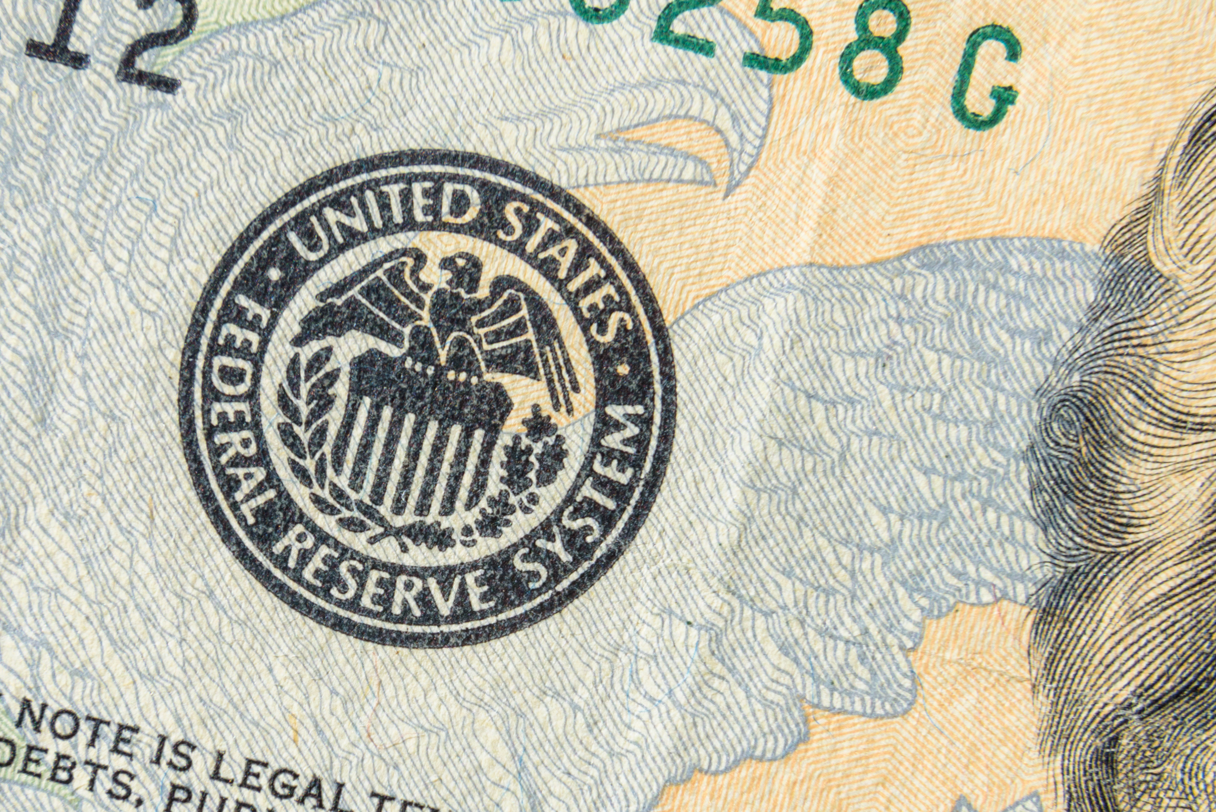 Symbol (Stamp) of Federal reserve system of USA on dollar