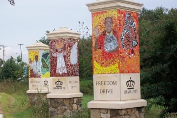 decorated pillars that read "Freedom Drive"