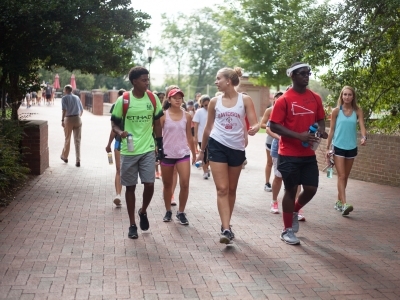 Group of student walk on campus