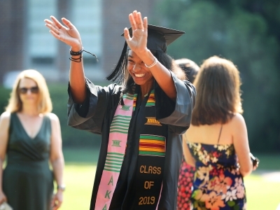 Graduate celebrates during graduation ceremony