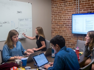 Students Collaborating in the Hub for Hackathon