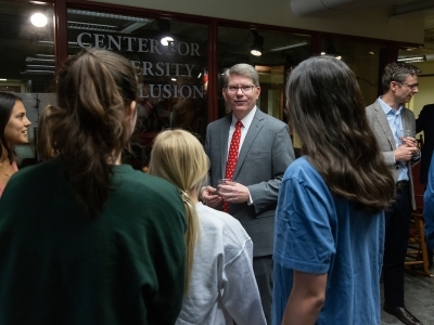 President Hicks surrounded by Davidson College Students