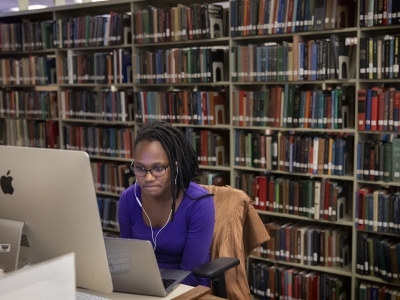 Student on Computer in EH Little Library