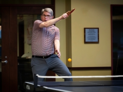 Douglas Hicks playing ping pong