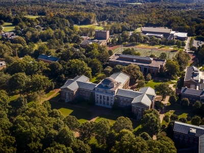 Aerial view of Davidson College's campus