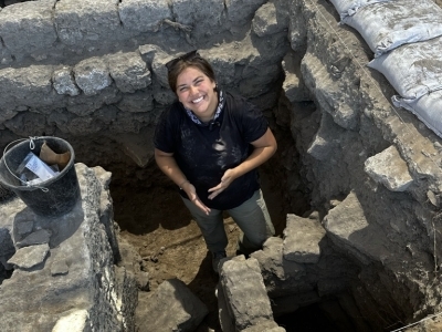 Student excavating during an archaeological dig