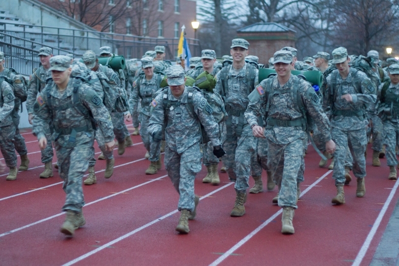 ROTC marches on track in full gear