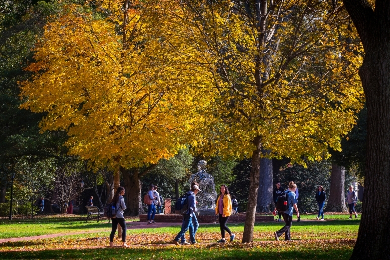 Students walking around campus