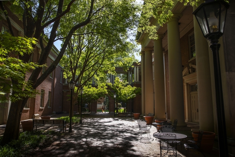 Student Walks Alone Between Buildings