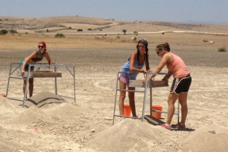 Sifting in the archaeological excavation at Athienou-Malloura on the island of Cyprus