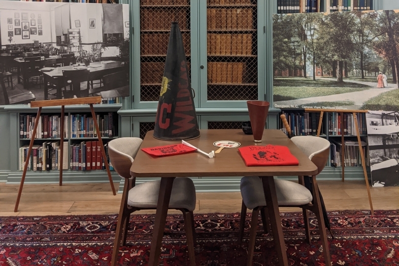 Davidson artifacts on table in Rare Book Room 