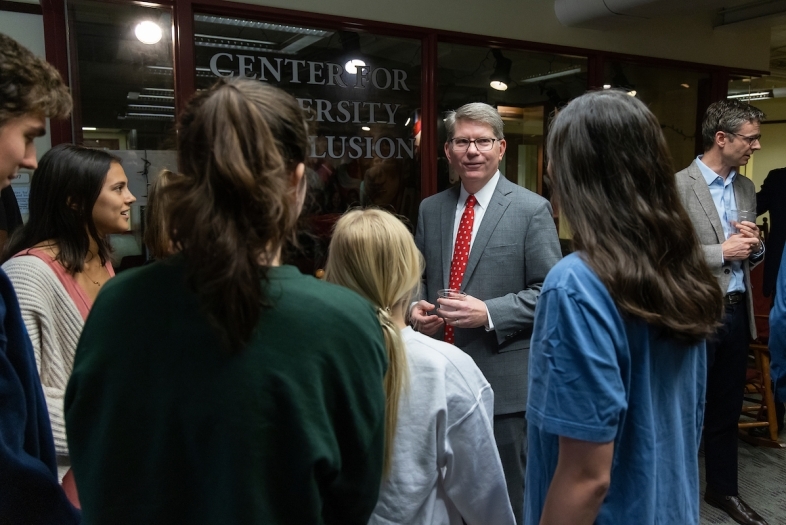 President Hicks surrounded by Davidson College Students