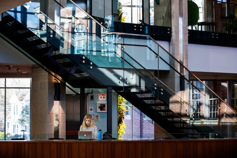 student studying in Wall center