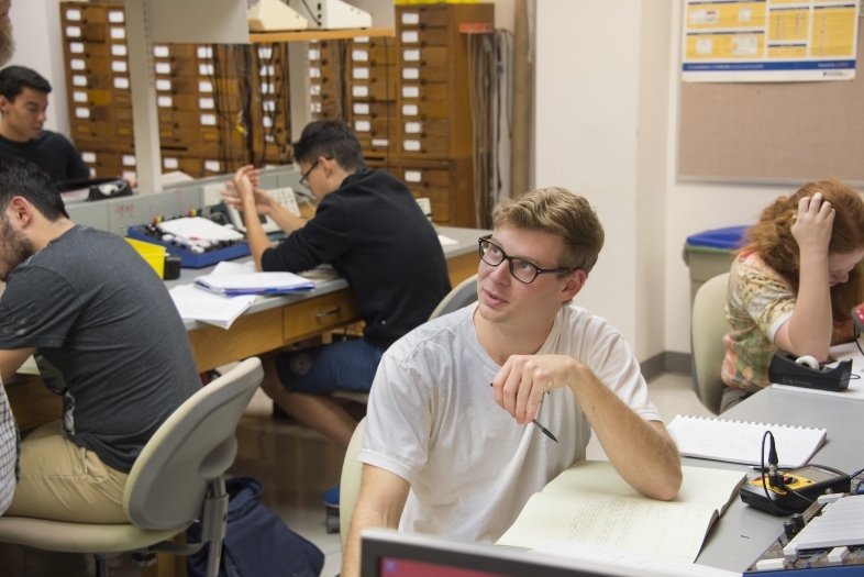 Student in physics lab