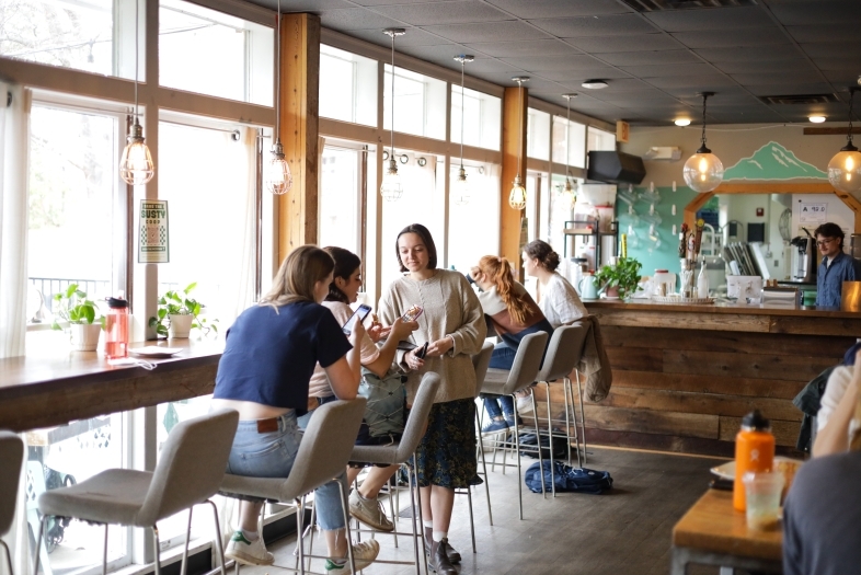 Students in on-campus coffee shop