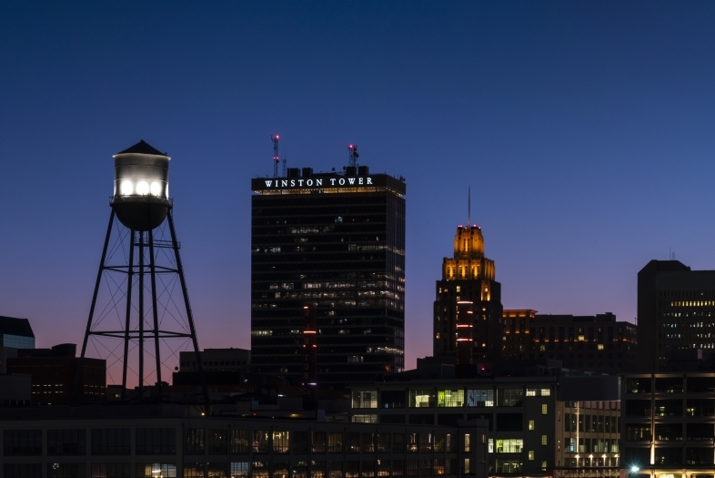 Winston-Salem skyline view at night