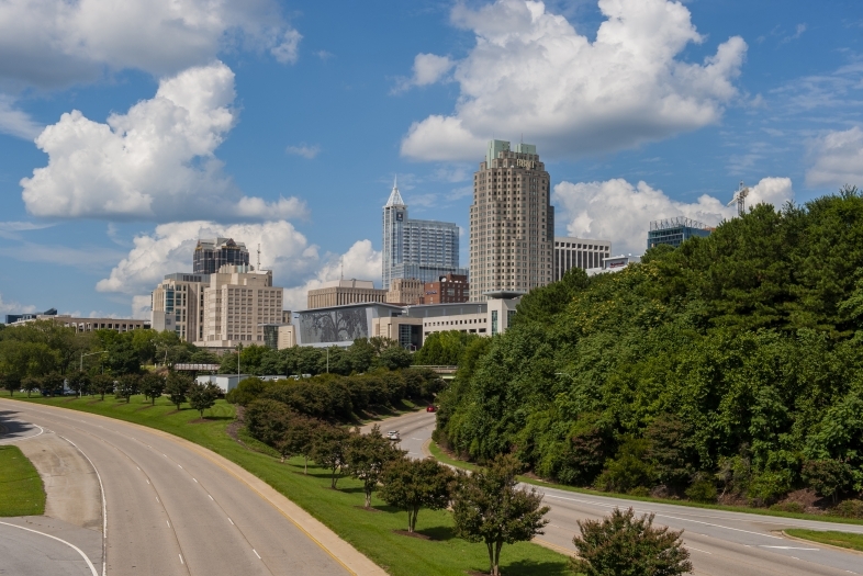 Raleigh, North Carolina view of buildings and highway