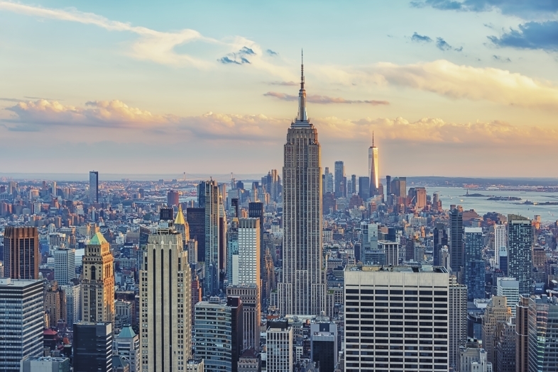 New York City skyline at dusk