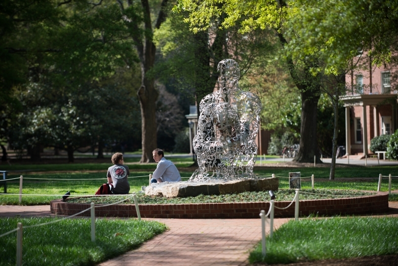 Prof. McKeever talks to a student outside