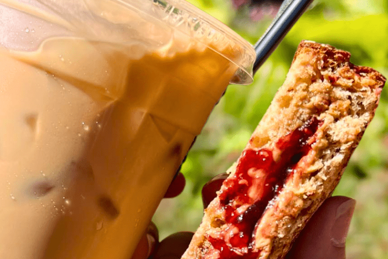 Wildcat Den cold coffee drink and sandwich