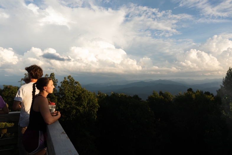 Students looking at mountain view during davidson outdoors trip