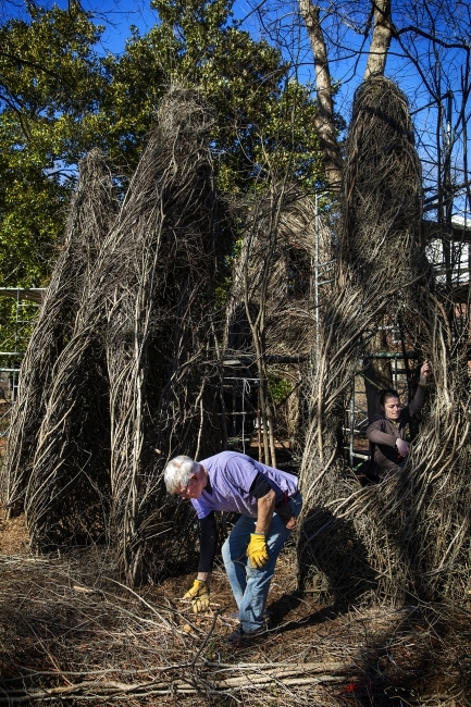 Patrick Dougherty Sculpture Being Built