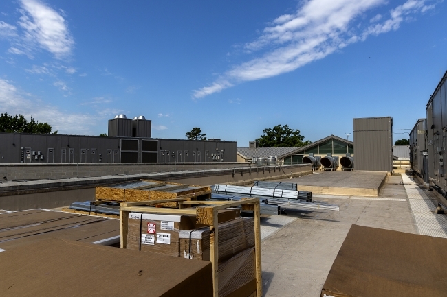 Roof of Wall Center with materials for Davidson greenhouse construction