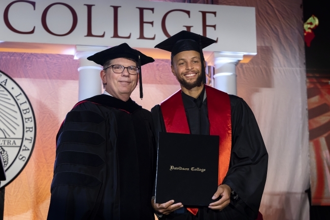 Stephen Curry receiving his diploma from Davidson College President Douglas Hicks