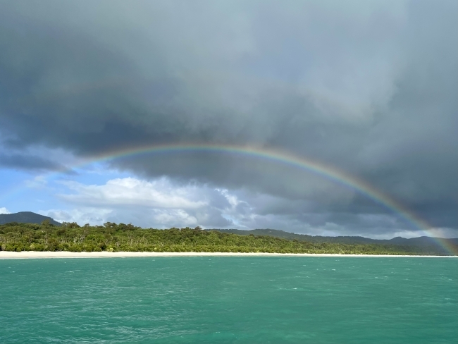 A rainbow over the ocean