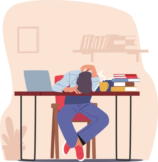 Illustration of teen sleeping at the computer