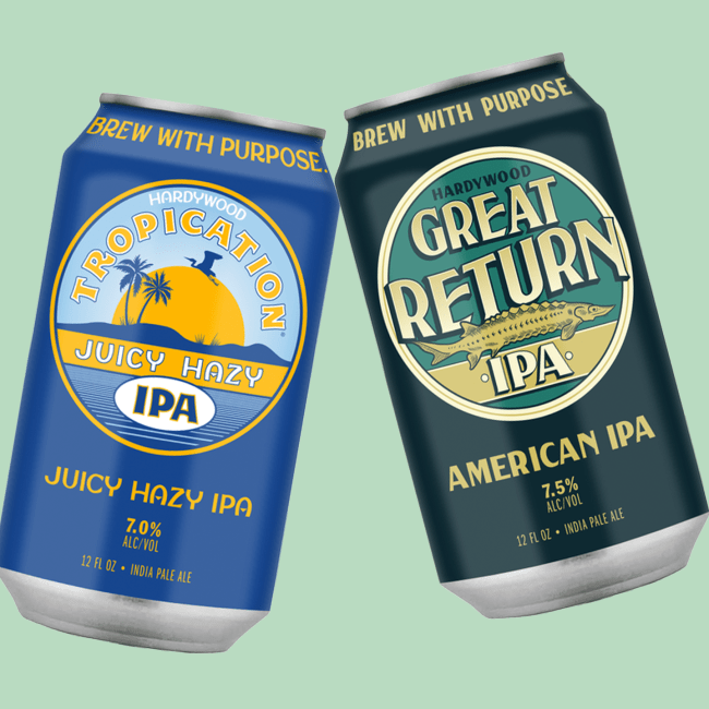 Two Hardywood canned beers: Juicy Hazy IPA, American IPA