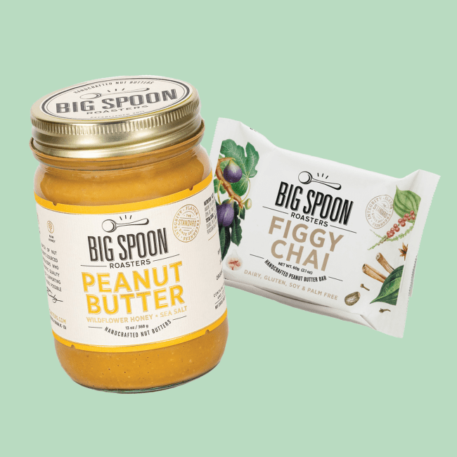 Big Spoon Roasters products: peanut butter, figgy chai bar