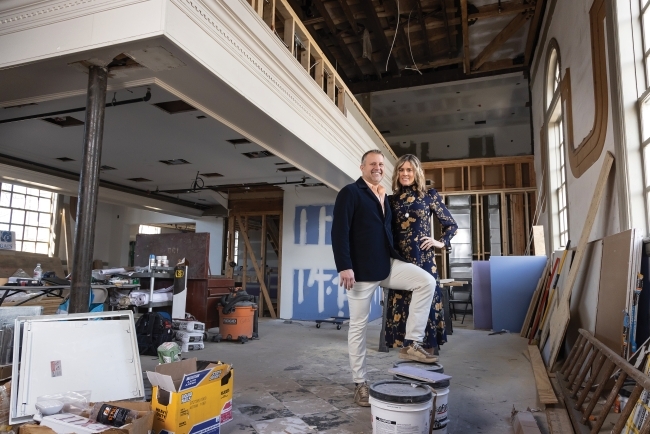 Jeff Tonidandel and Jamie Brown during renovation of Leluia Hall