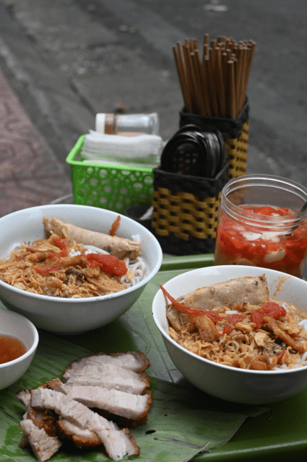 a table filled with Vietnamese food