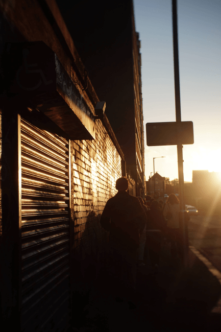 a city street at sunset