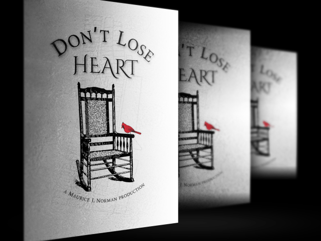 Don't Lose Heart promotional posters featuring a rocking chair and cardinal