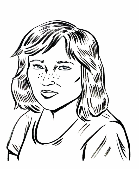 a line drawing of a young woman