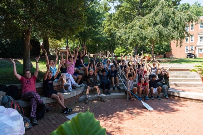 Davidson Outdoors group photo on campus