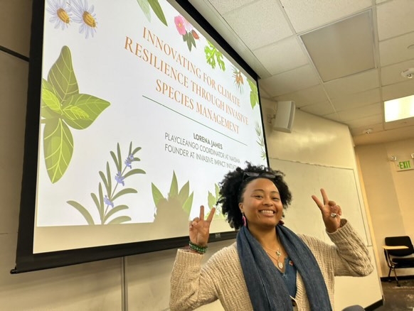 Lorena James ’21 presenting her invasive species work at the University of South Carolina’s Environmental Sociology class