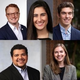 a compilation of five headshots of young men and women