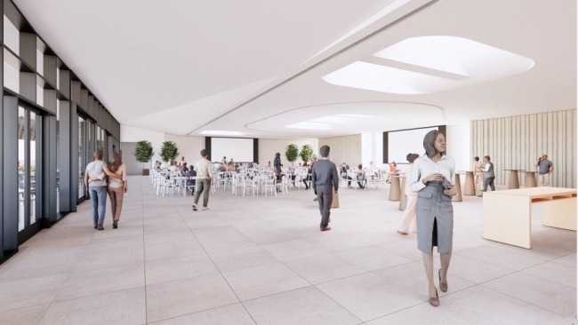 renderings of a new space in a modern library for gathering