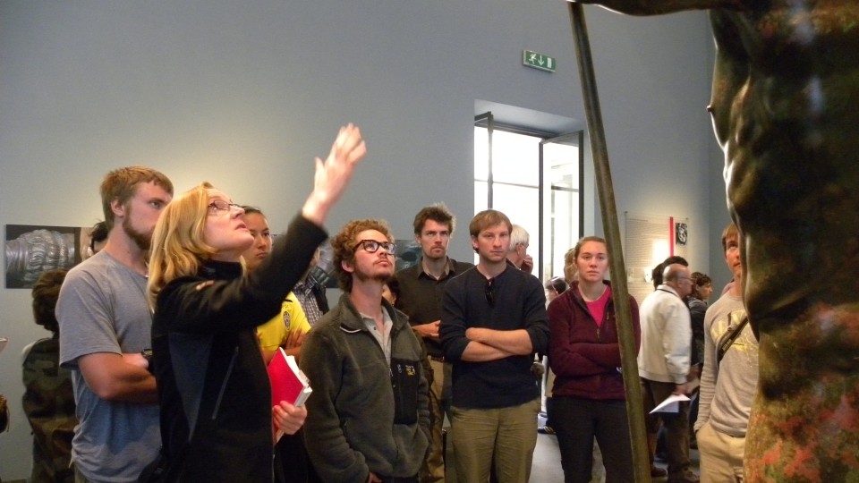 Jeanne Neumann explaining to students about the Terme Ruler, Rome